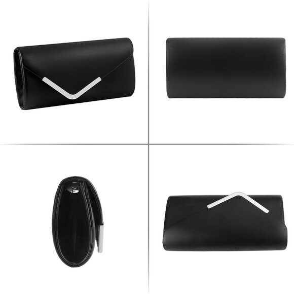 Women Black Trendy Clutch Purses Evening Fashion Envelope Cross-Body Handbags - Picture 3 of 7
